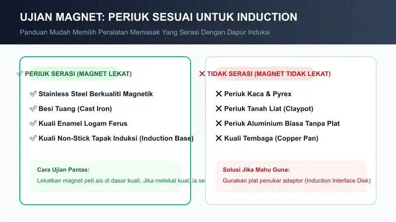 ujian magnet periuk sesuai dapur induksi