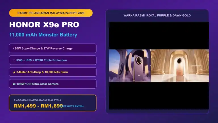 honor x9e pro malaysia tarikh pelancaran 24 september 2026 harga rasmi bateri 11000mah