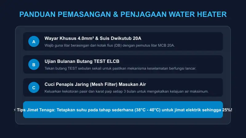 tips pemasangan wayar 4mm suis 20a dan penjimatan tenaga water heater