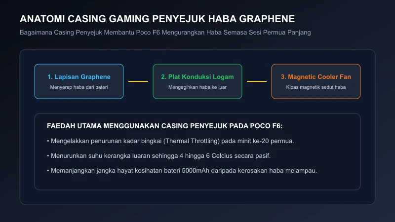 anatomi casing penyejuk haba graphene magnetik untuk poco f6 gaming