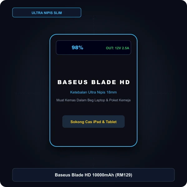 Baseus Blade HD 10000mAh Ultra Slim power bank 10000mah terbaik baseus blade hd ultra slim kad nipis shopee malaysia
