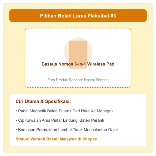 Baseus Nomos 3-in-1 Wireless Pad panel magnetik boleh laras cip kawalan arus pintar