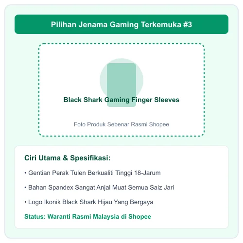 Black Shark sarung jari gaming 18 jarum spandex anjal logo ikonik hijau