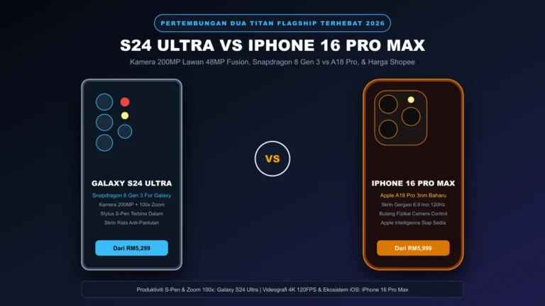 s24 ultra vs iphone 16 pro max perbandingan kamera 200mp cip a18 pro harga malaysia