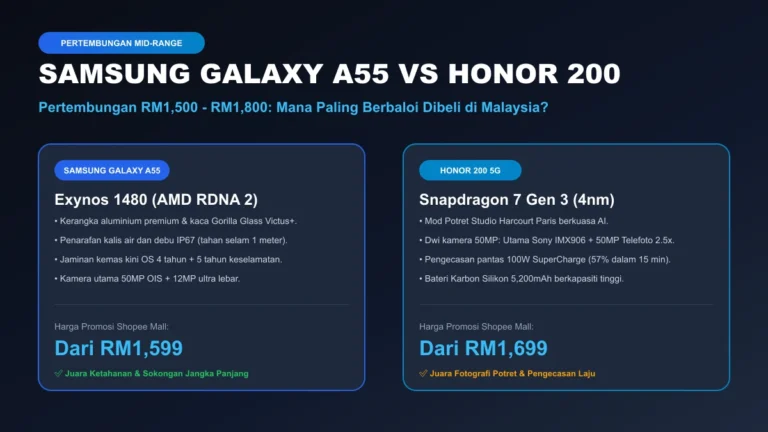 samsung galaxy a55 vs honor 200 perbandingan spesifikasi dan harga malaysia