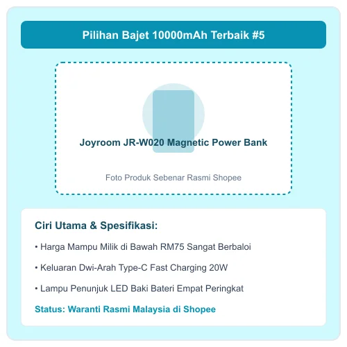 Joyroom JR-W020 Magnetic Power Bank harga mesra poket dwi-arah Type-C LED indikator