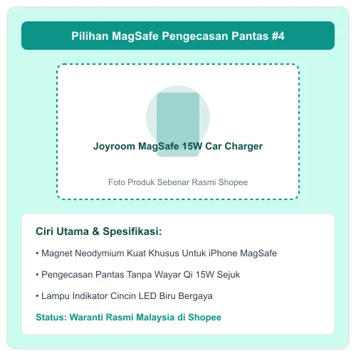 Joyroom MagSafe 15W Car Charger magnet Neodymium kuat pengecasan pantas tanpa wayar
