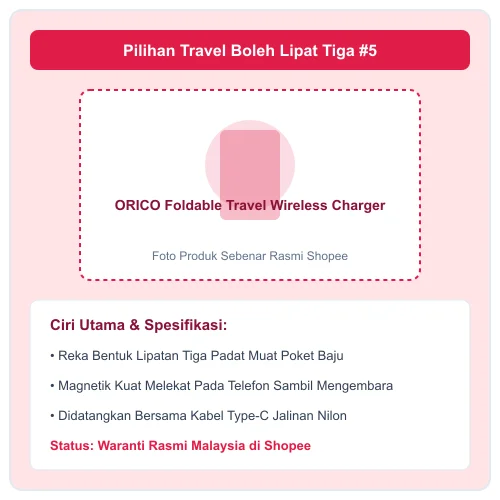 ORICO Foldable Travel Wireless Charger reka bentuk lipatan tiga padat muat poket