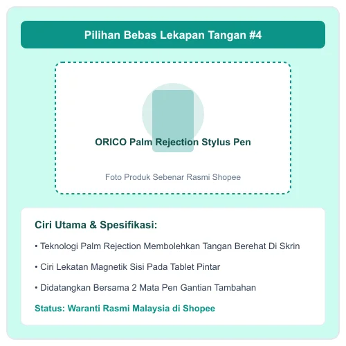 ORICO Palm Rejection Stylus Pen tangan boleh rehat atas skrin lekatan magnetik sisi tablet