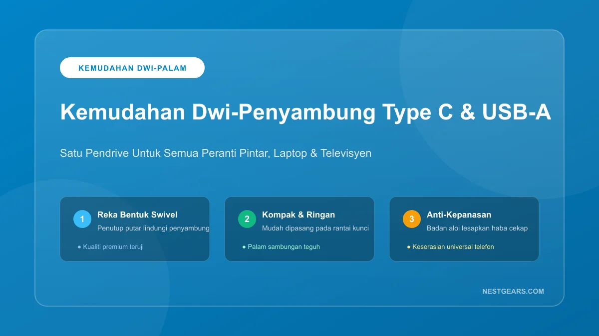 Dwi-Penyambung Type C dan USB-A Pendrive Kemudahan Dwi-Penyambung Type C dan USB-A Pendrive