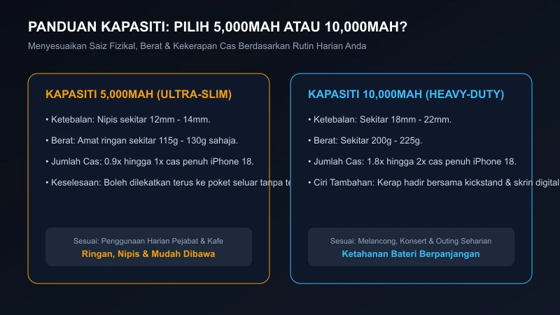 panduan kapasiti magsafe power bank 5000mah nipis poket vs 10000mah kickstand lasak