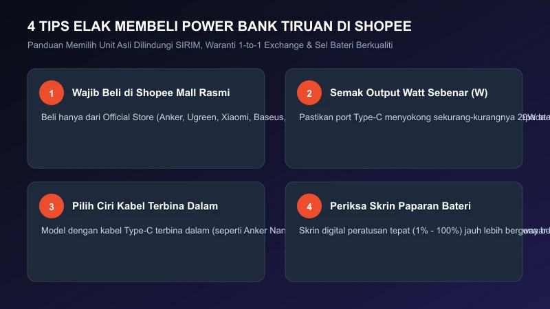 Panduan Memilih Power Bank 10000mAh Shopee tips memilih power bank 10000mah asli shopee mall kabel terbina skrin digital