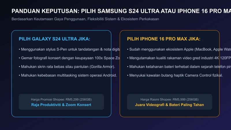 panduan pilihan flagship s24 ultra vs iphone 16 pro max mana lebih berbaloi di malaysia