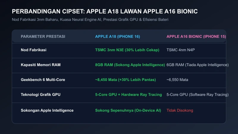 Perbandingan Cipset Apple A18 vs A16 Bionic perbandingan cipset apple a18 vs a16 bionic ram 8gb dan benchmark iphone 15 iphone 16