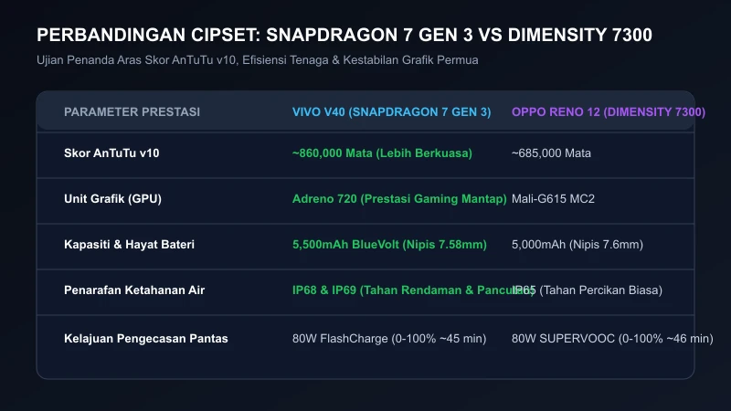 perbandingan cipset snapdragon 7 gen 3 vs dimensity 7300 vivo v40 oppo reno 12