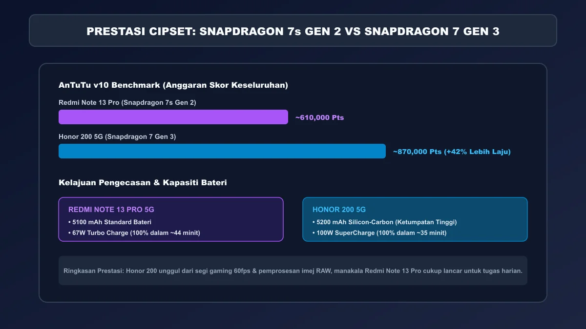 Perbandingan prestasi cipset Snapdragon 7s Gen 2 vs Snapdragon 7 Gen 3 dan bateri
