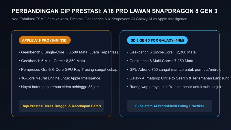 perbandingan cipset snapdragon 8 gen 3 vs apple a18 pro geekbench s24 ultra iphone 16 pro max