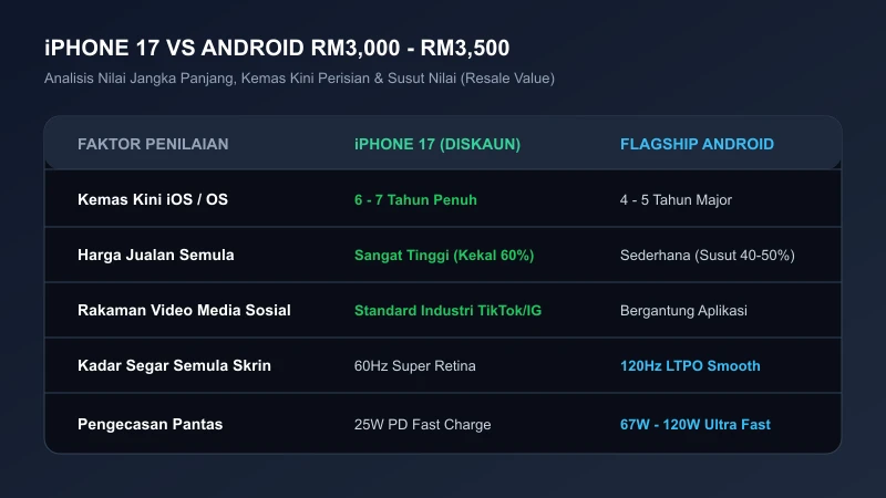 perbandingan nilai iphone 17 diskaun vs flagship android bajet rm3000