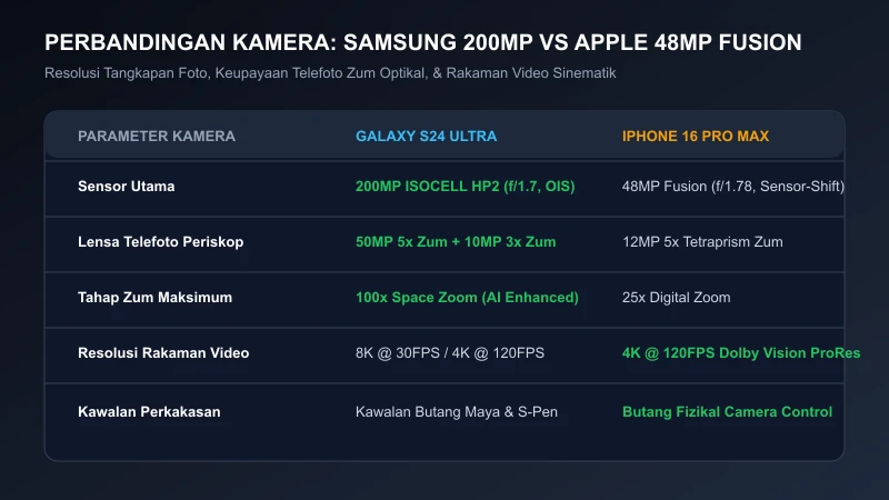 perbandingan kamera 200mp zoom 100x vs 48mp fusion 5x s24 ultra iphone 16 pro max