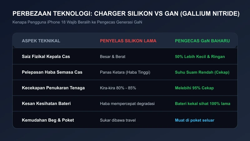 perbezaan pengecas silikon tradisional vs teknologi gan untuk iphone 18