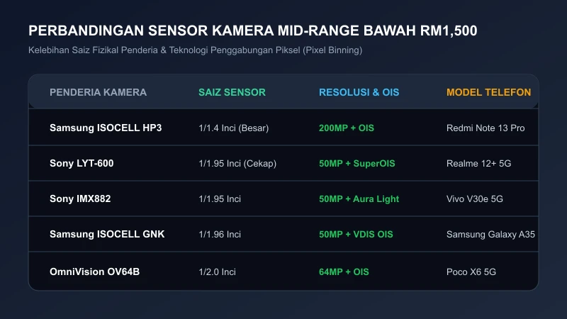 perbandingan sensor kamera 200mp samsung hp3 vs sony lyt-600 bawah rm1500