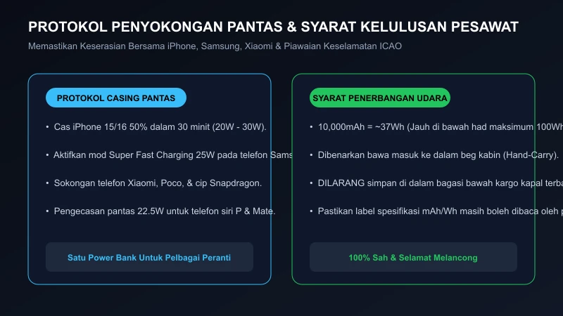 Protokol Pengecasan Pantas PD QC dan Kelulusan Pesawat protokol pengecasan pantas pd 30w pps dan kelulusan bawa kapal terbang power bank 10000mah