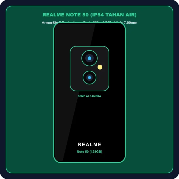 Realme Note 50 Bawah RM500 Realme Note 50 perlindungan tahan air IP54 skrin 90Hz