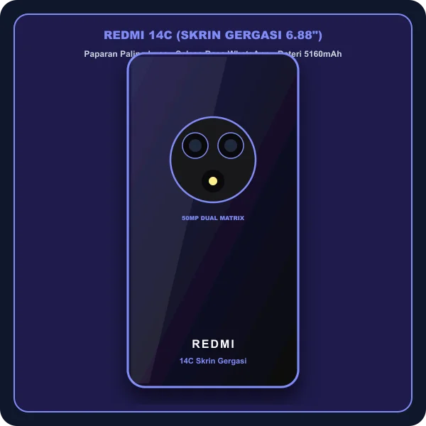 Redmi 14C paparan skrin gergasi 6.88 inci tulisan mudah dibaca mak ayah