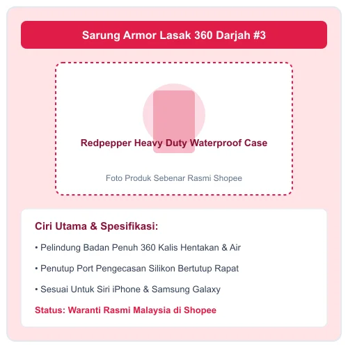 Redpepper Heavy Duty Waterproof Case pelindung penuh 360 darjah tahan lasak