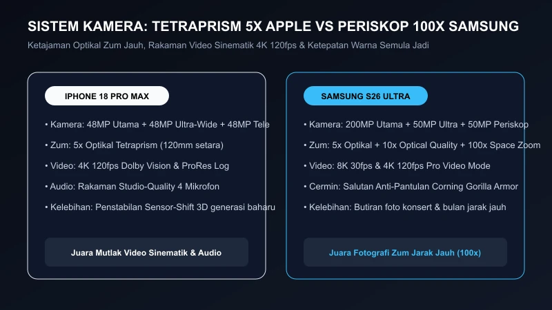 sistem kamera zum apple tetraprism 5x vs samsung space zoom 100x iphone 18 pro max samsung s26 ultra