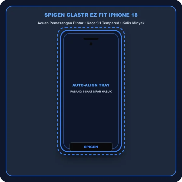 Spigen GlasTR EZ Fit tempered glass iPhone 18 dulang pemasangan auto-align