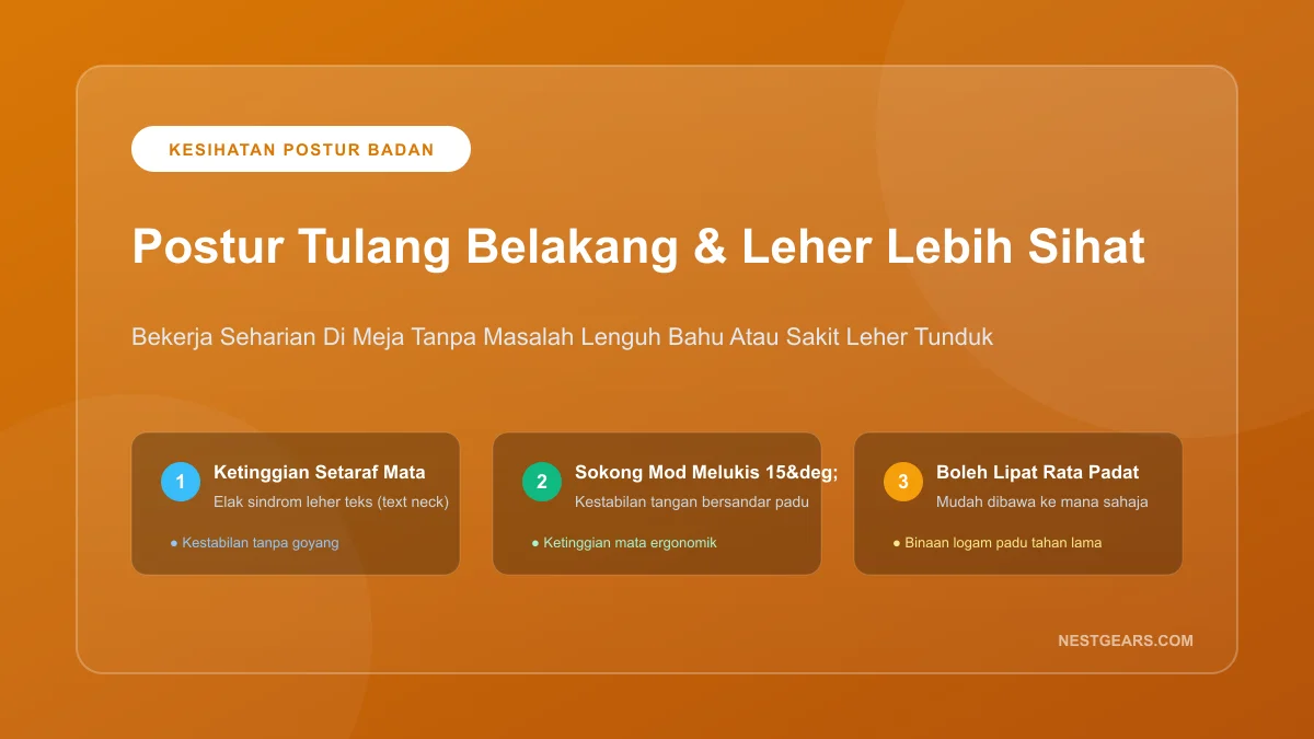Ketinggian Ergonomik Stand Tablet Meja Elak Sakit Leher