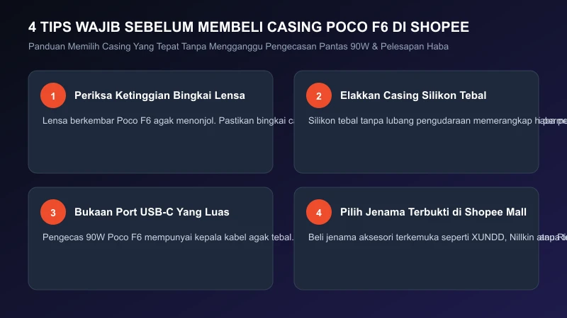 tips memilih casing gaming poco f6 di shopee bukaan port 90w dan perlindungan lensa