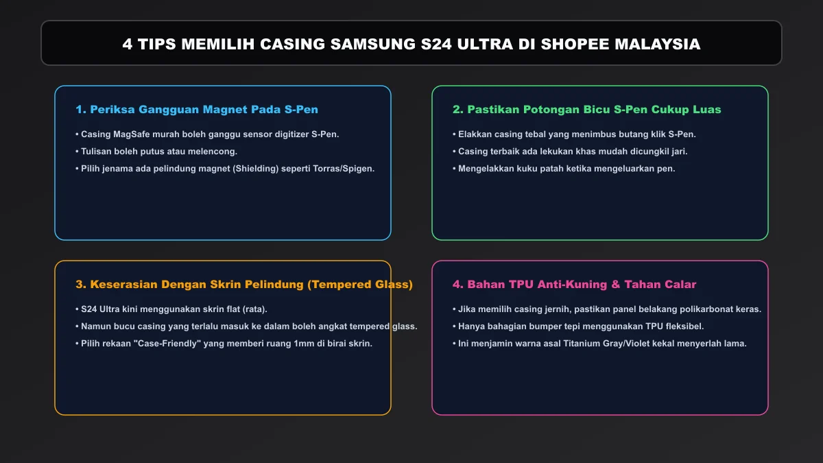 Panduan dan tips memilih casing Samsung S24 Ultra di Shopee tanpa gangguan magnet S-Pen