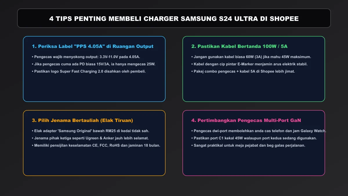 Panduan dan tips memilih kabel 5A E-Marker untuk mengaktifkan 45W Samsung S24 Ultra