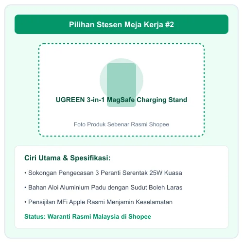 UGREEN 3-in-1 MagSafe Charging Stand kuasa 25W sudut boleh laras pensijilan MFi