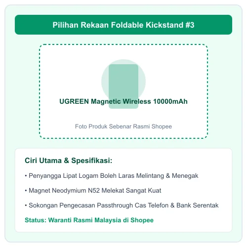 UGREEN Magnetic Wireless 10000mAh kickstand logam boleh laras magnet Neodymium N52