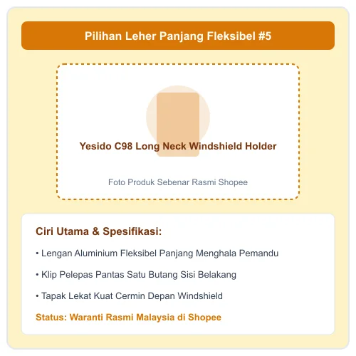 Yesido C98 Long Neck Windshield Holder lengan fleksibel panjang cermin depan